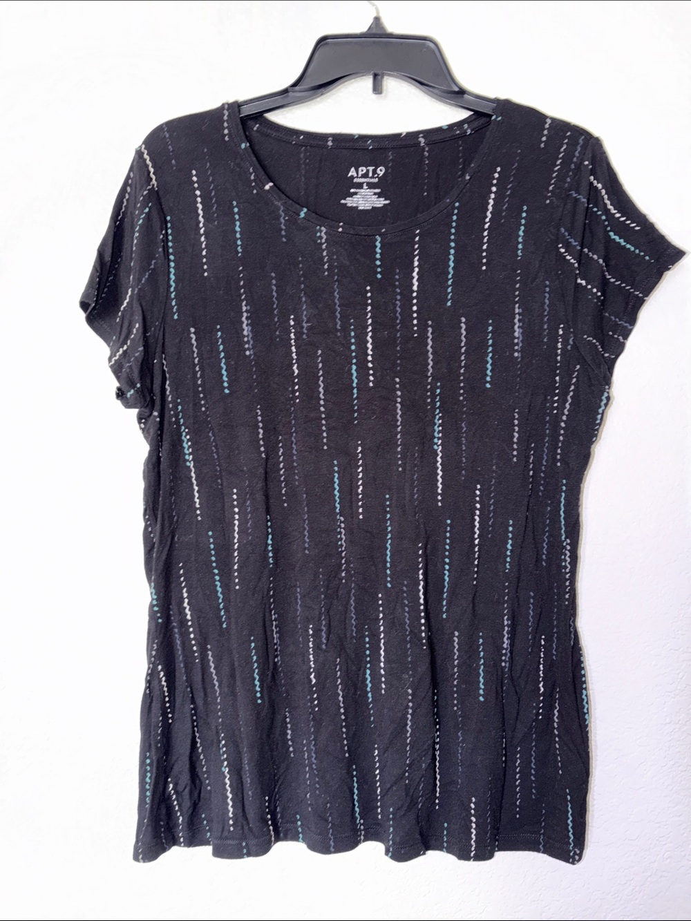 Apt. 9 Black Short Sleeve Tee with Teal & White Stitching